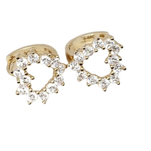14k REAL GOLD Fancy Heart CZ Earrings - Picture 6 of 12